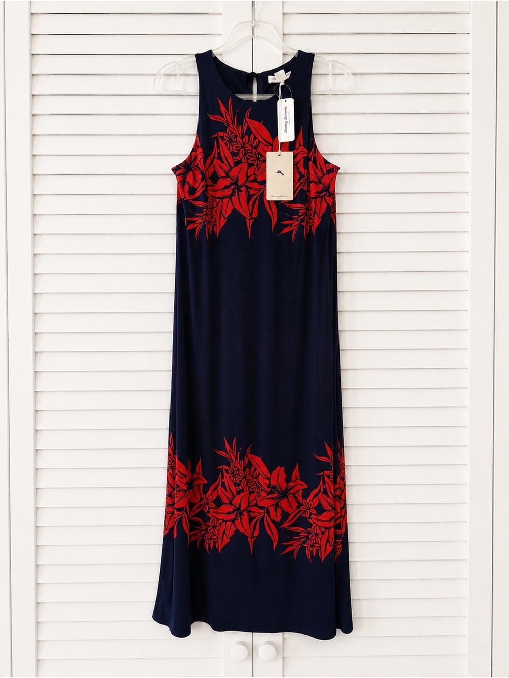 NWT Tommy Bahama Flower of Pisa Tropical Maxi Dress Navy Red L - Picture 2 of 3